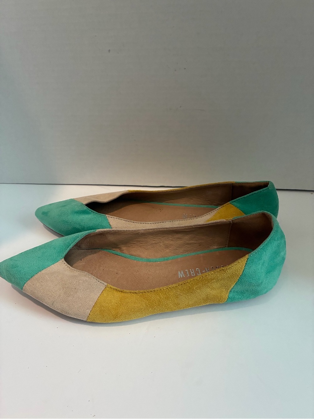 chelsea crew Colorblock Pointed-Toe Suede Flats in Green, Tan & Yellow